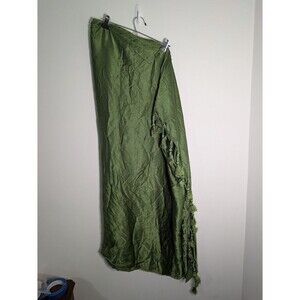 XXL 17ft Silk Blend Textile Sari Fabric Scarf Green Tassel Drape Decor
